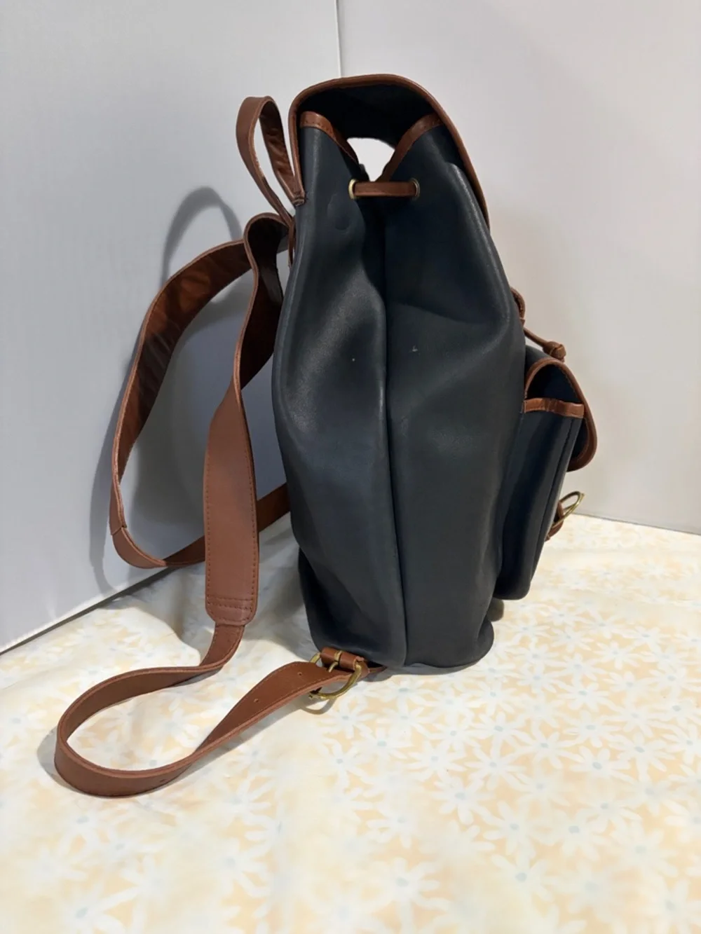 Men's Black and Brown Leather‎ Backpack